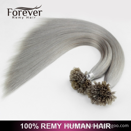 Forever keratin 100 cheap straight remy human #Silver u tip hair extension wholesale